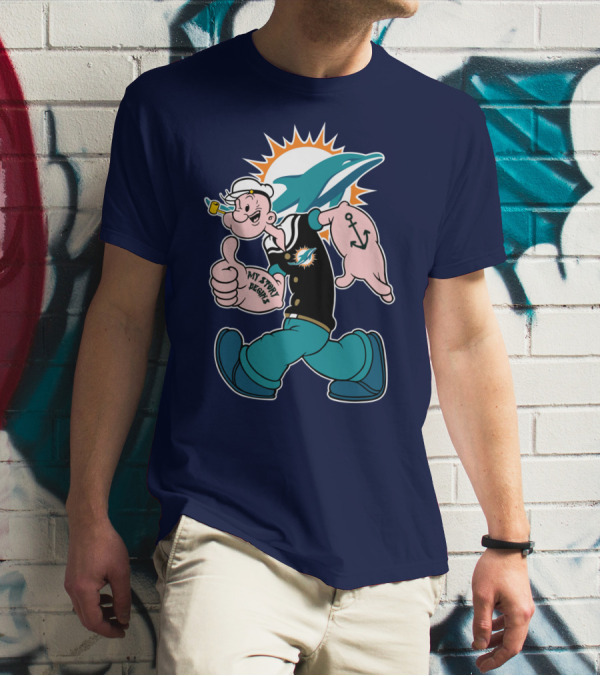 Miami Dolphins Popeye My Jerry Beat Navy Blue T-Shirt