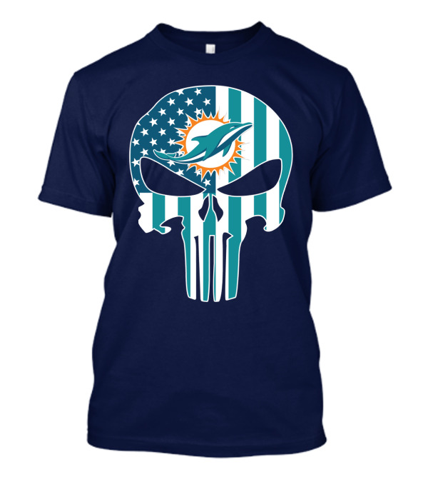 Miami Dolphins Punisher Skull American Flag T-Shirt