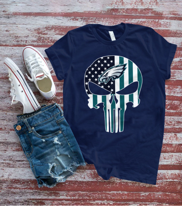 Philadelphia Eagles American Flag Punisher Skull T-Shirt