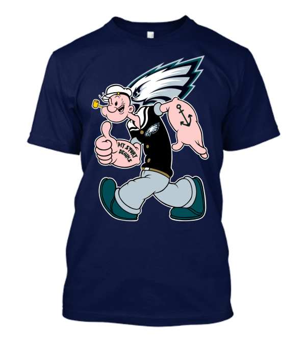Popeye My Story Begins Philadelphia Eagles Anchor Navy Blue T-Shirt