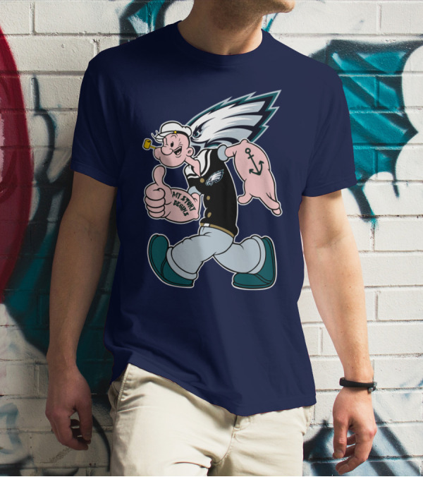 Popeye My Story Begins Philadelphia Eagles Anchor Navy Blue T-Shirt
