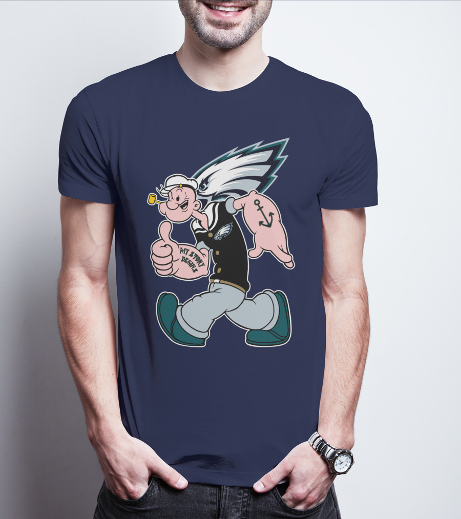 Popeye My Story Begins Philadelphia Eagles Anchor Navy Blue T-Shirt