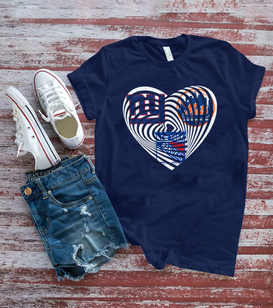 New York Giants Mets Rangers Heart T-Shirt