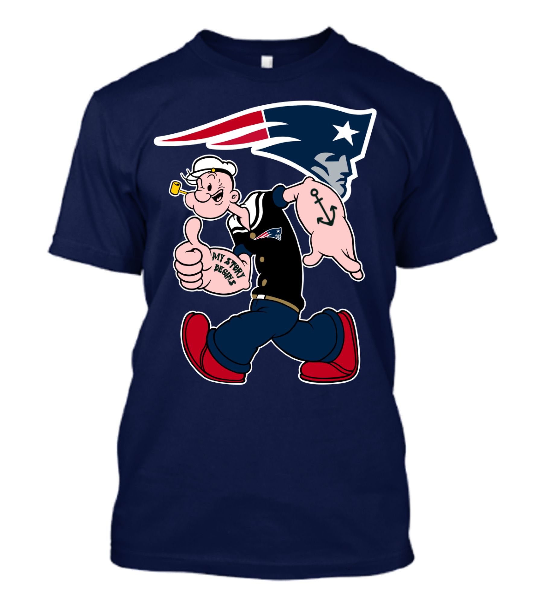 New England Patriots Popeye My Forty Defense Anchor Navy T-Shirt