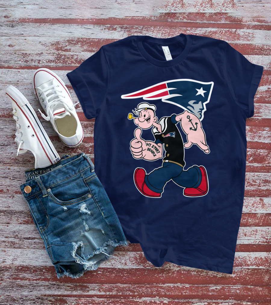 New England Patriots Popeye My Forty Defense Anchor Navy T-Shirt