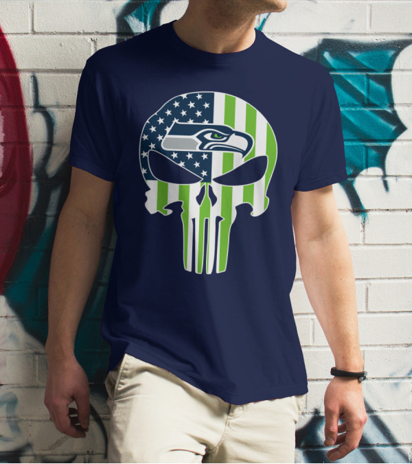Seahawks American Flag Punisher Skull T-Shirt