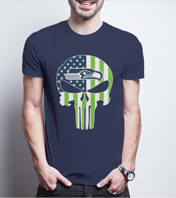 Seahawks American Flag Punisher Skull T-Shirt
