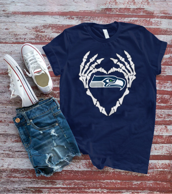 Seahawks Skull Bones Heart T-Shirt