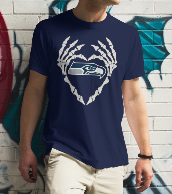 Seahawks Skull Bones Heart T-Shirt