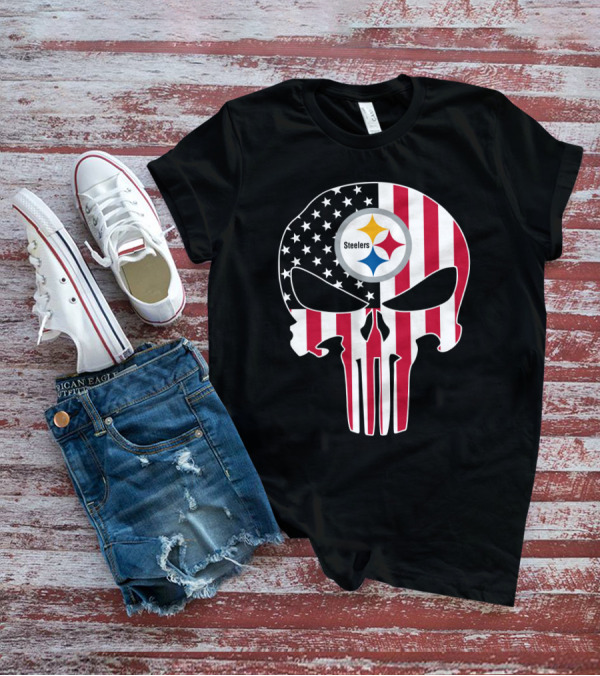 Steelers Skull American Flag T-Shirt