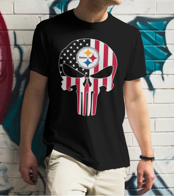 Steelers Skull American Flag T-Shirt