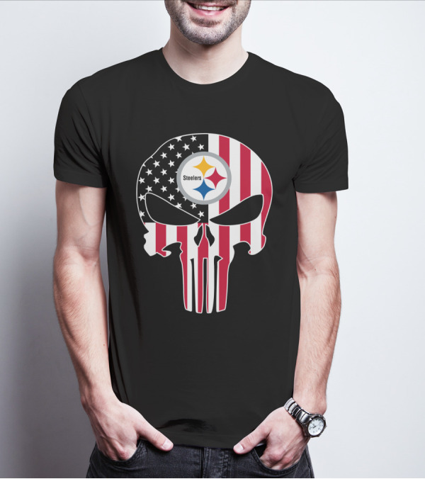 Steelers Skull American Flag T-Shirt