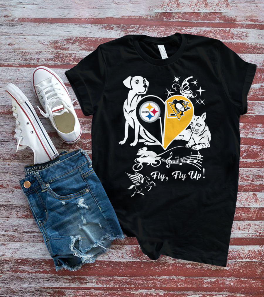 Steelers Penguins Fly Fly Up Music Butterfly Dog Cat Mouse Pegasus T-Shirt