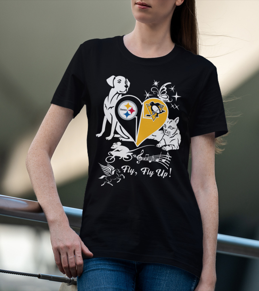 Steelers Penguins Fly Fly Up Music Butterfly Dog Cat Mouse Pegasus T-Shirt