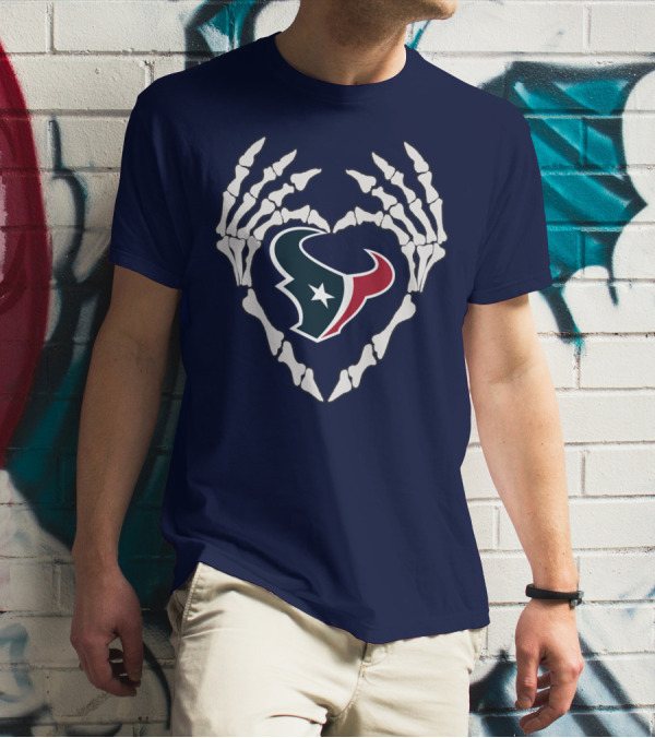 Texans Skeleton Hands Heart T-Shirt