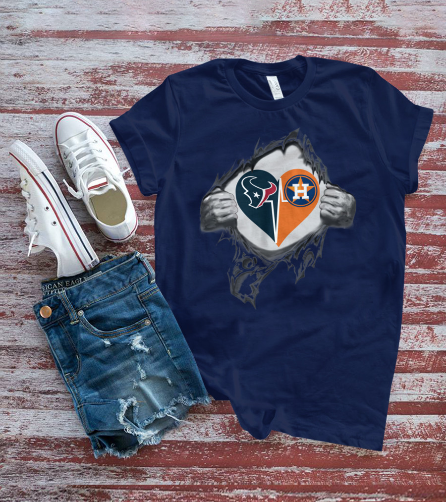 Texans Astros Heart Logo Fusion T-Shirt