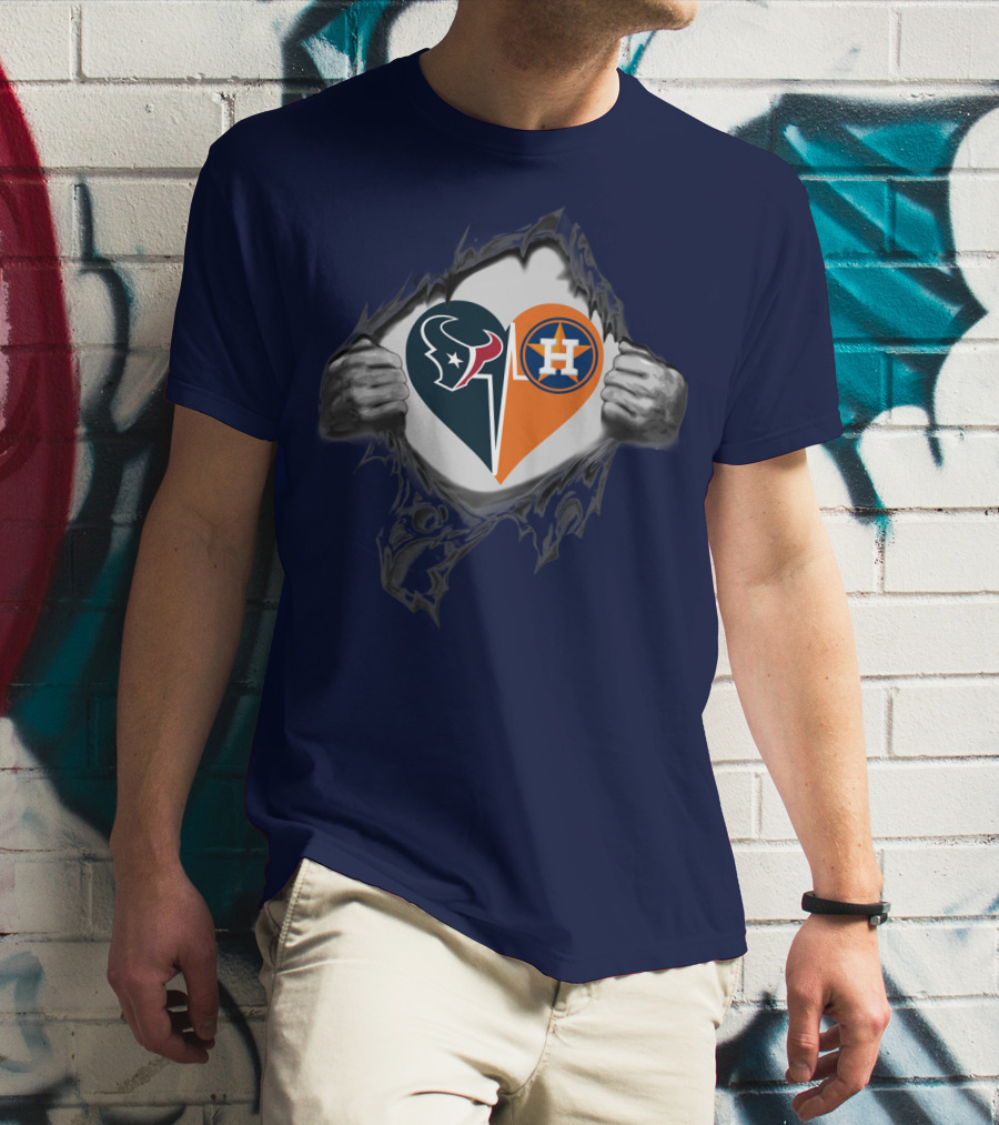 Texans Astros Heart Logo Fusion T-Shirt