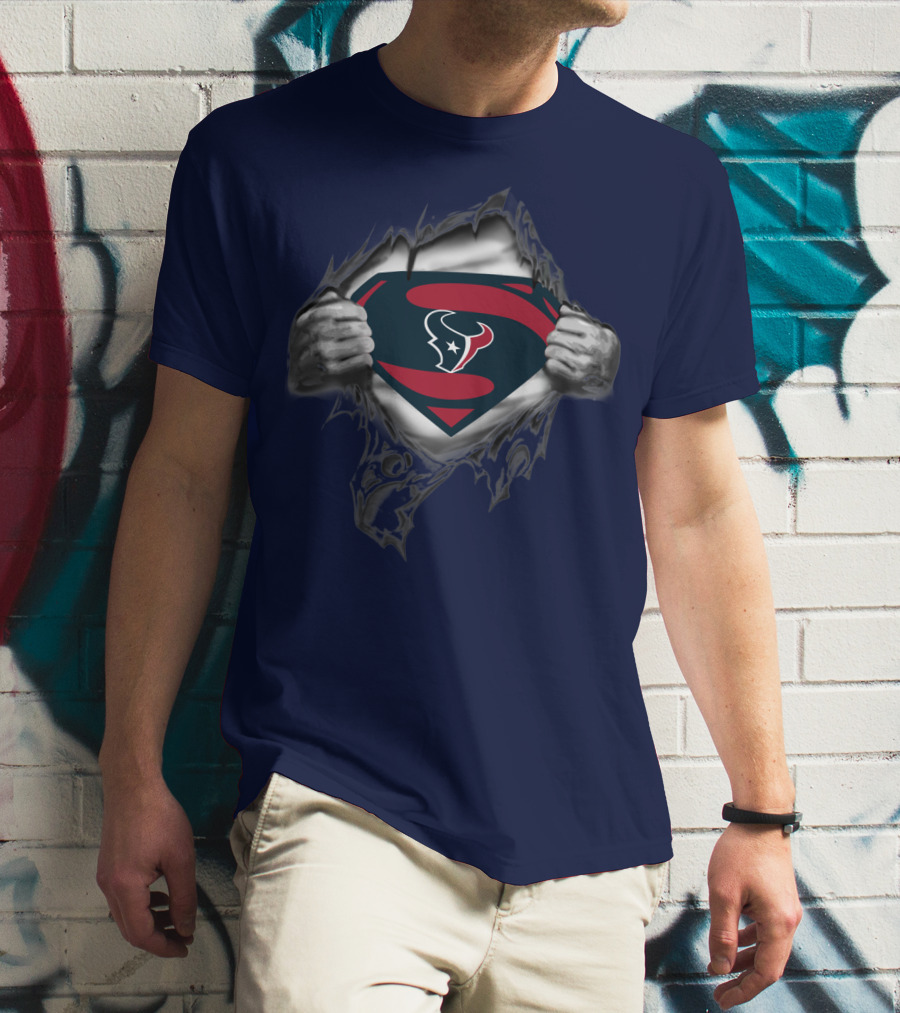 Texans Superhero Logo Rip T-Shirt