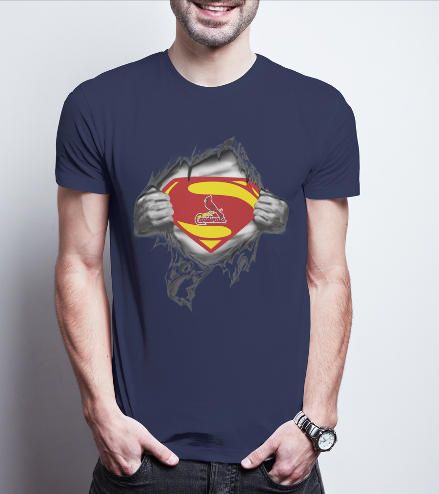 Superman St. Louis Cardinals Fan Emblem Tear T-Shirt