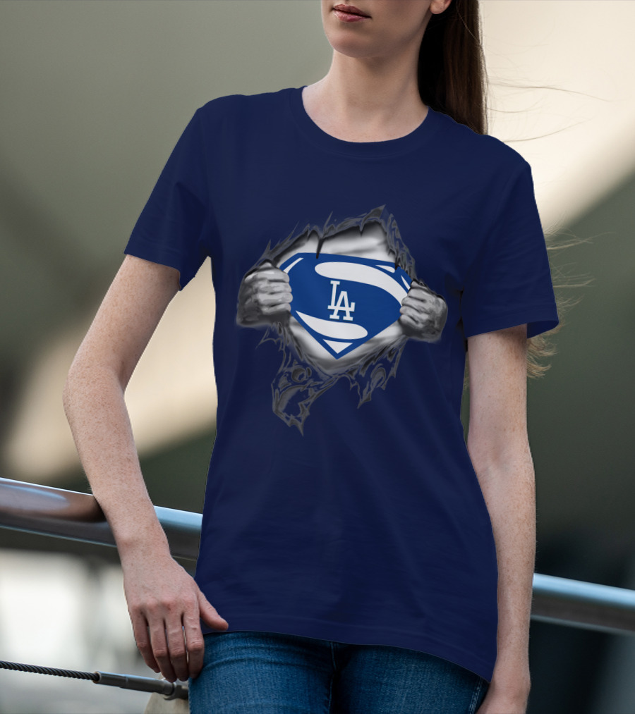 Superman Style Los Angeles Dodgers Logo On Blue T-Shirt