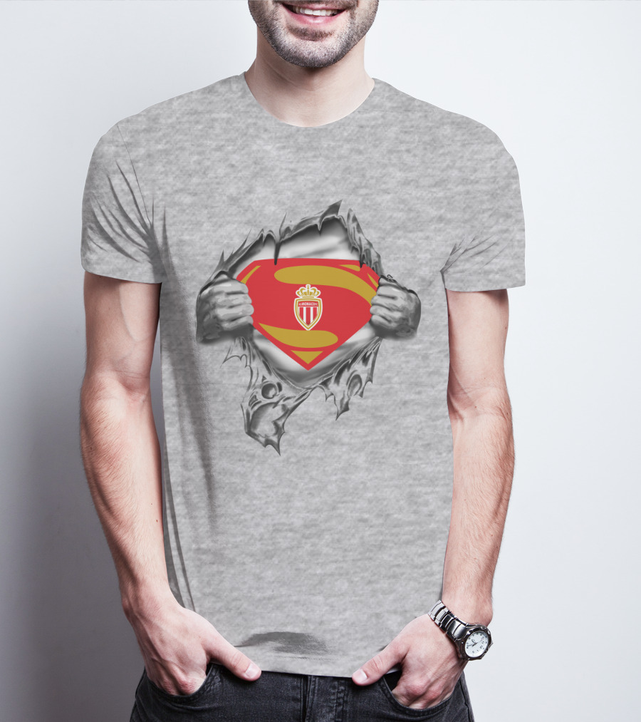 As Monaco Superman Shield Logo Hands Ripping T-Shirt