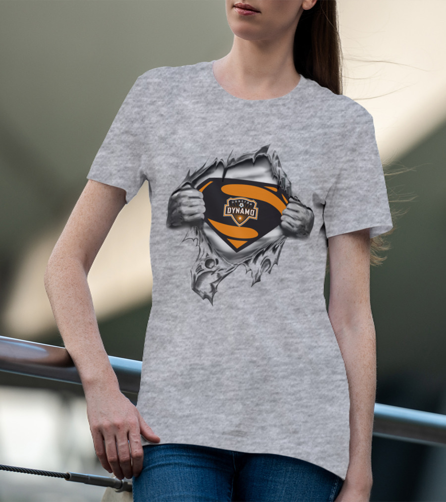 Superhero Houston Dynamo Logo Busting Through T-Shirt
