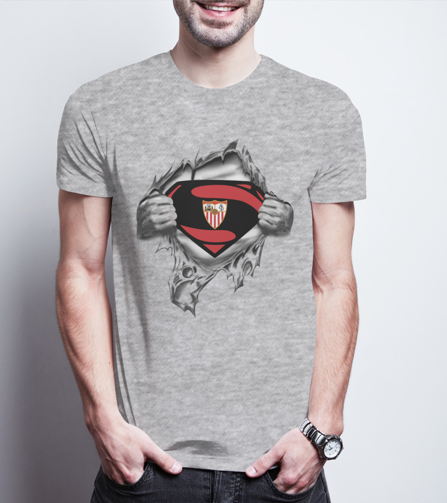 Sevilla Fc Crest Inside Superman Shield Tear-Through T-Shirt