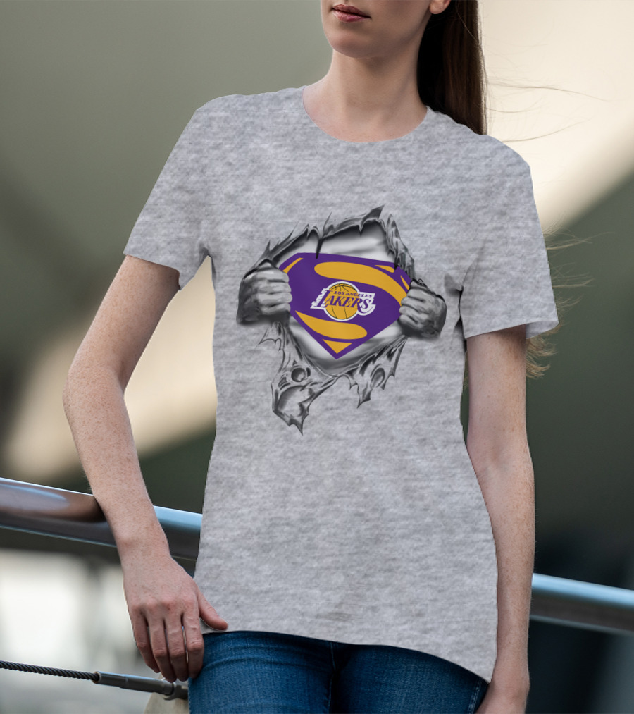 Superman Los Angeles Lakers Basketball Logo Inside Ripped T-Shirt
