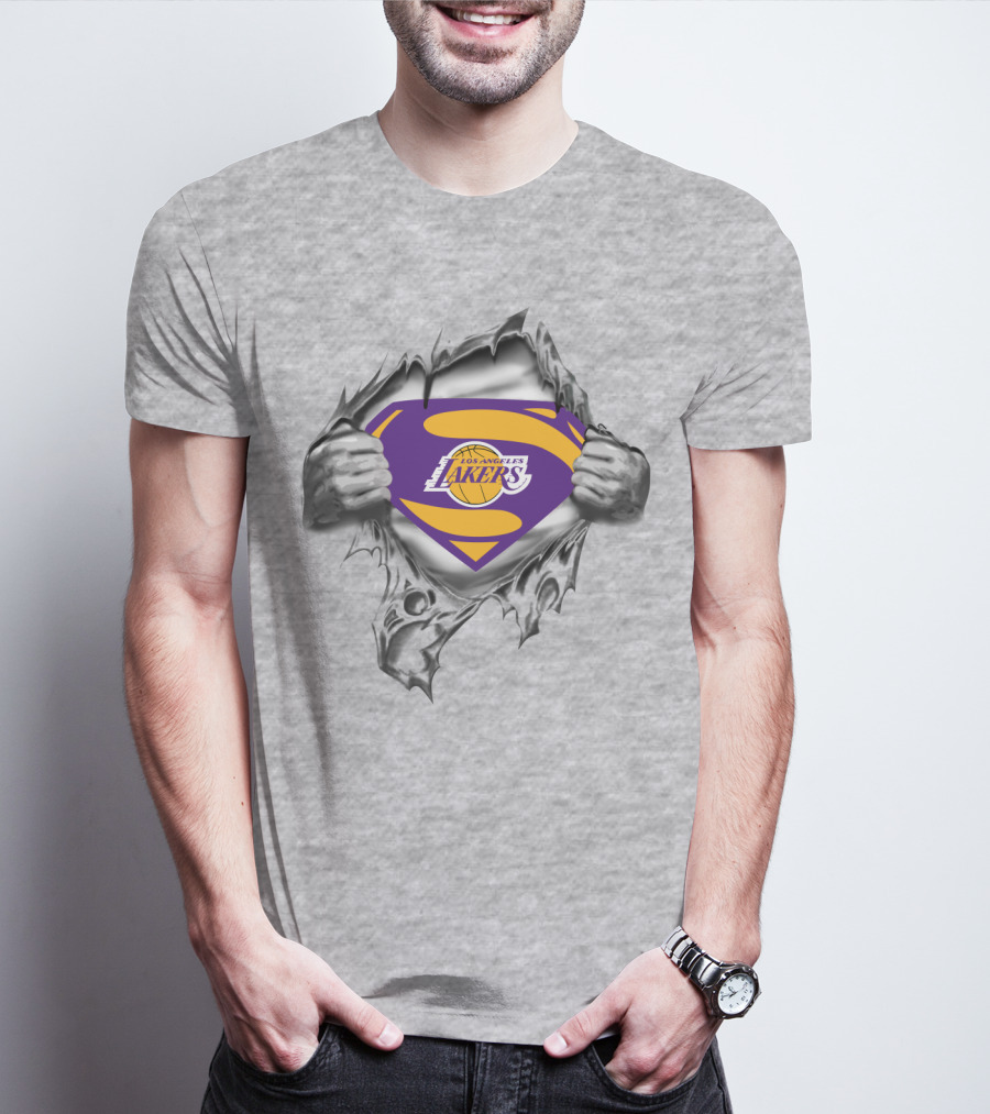 Superman Los Angeles Lakers Basketball Logo Inside Ripped T-Shirt