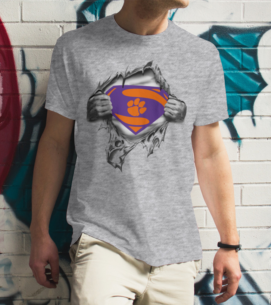 Clemson Tigers Superman Logo With Paw Print T-Shirt
