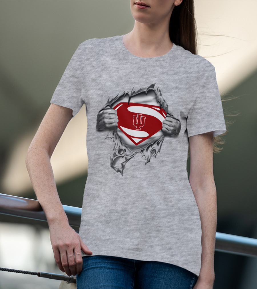 Indiana Hoosiers Logo Inside Superman Shield Torn T-Shirt