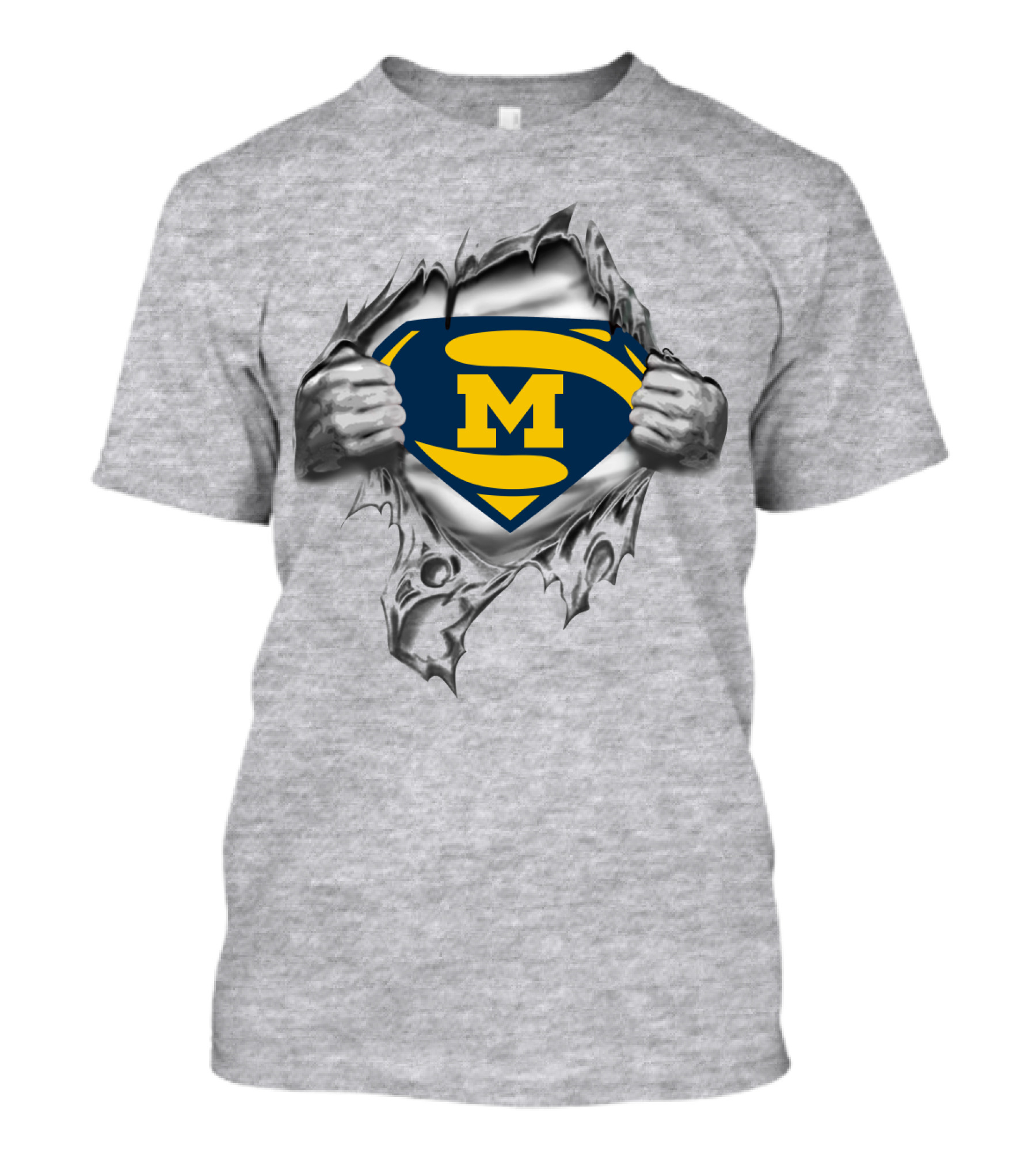 Michigan Wolverines Superhero Logo Ripped Effect T-Shirt