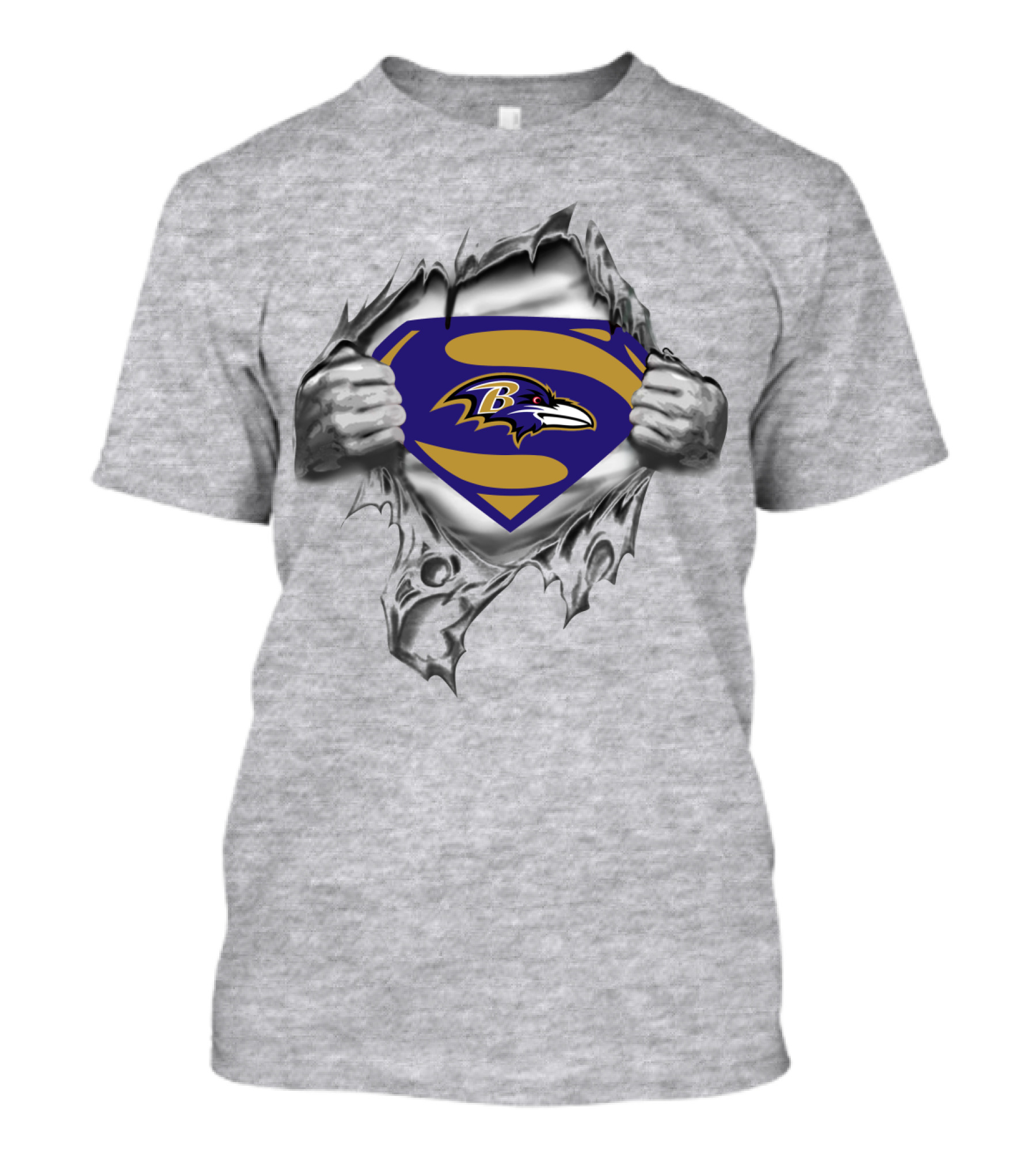 Baltimore Ravens Superhero Emblem Rip Through T-Shirt