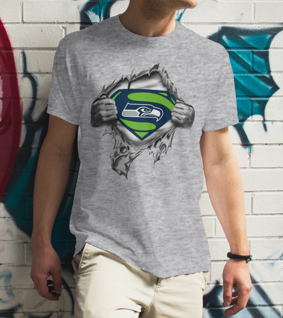 Seattle Seahawks Superman Shield Rip T-Shirt