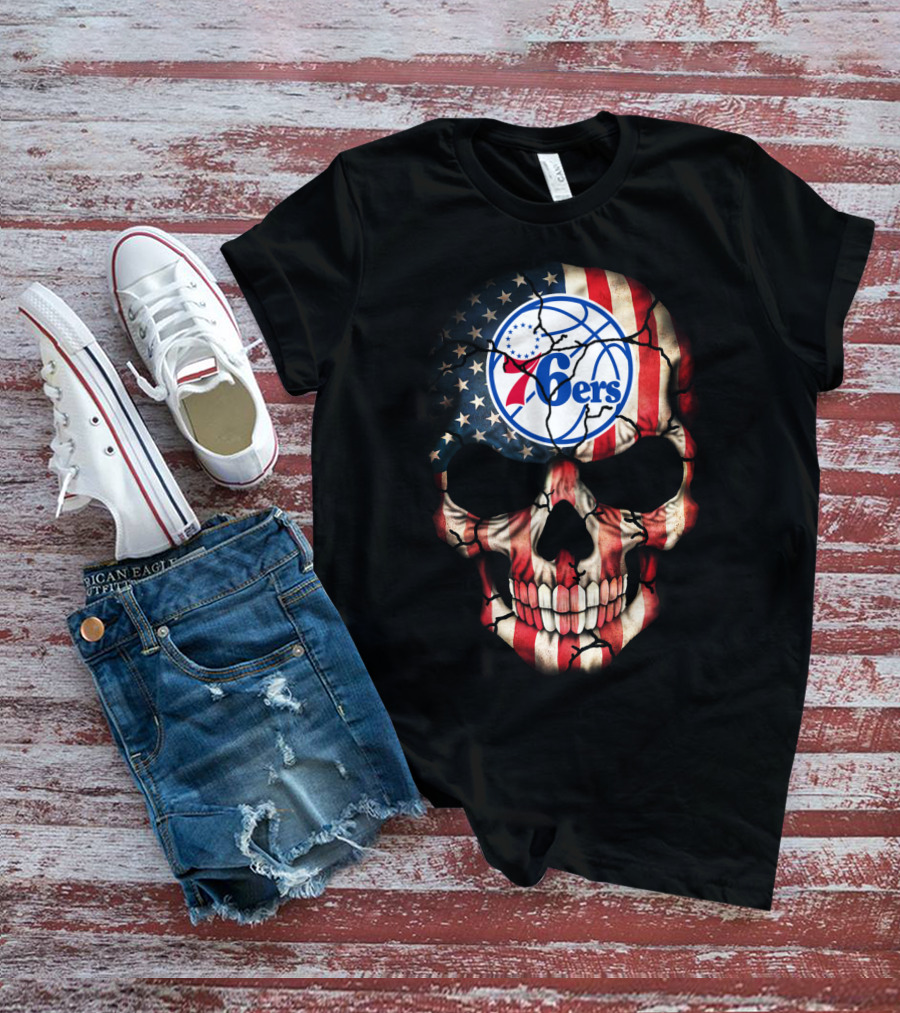 Philadelphia 76ers American Flag Skull T-Shirt