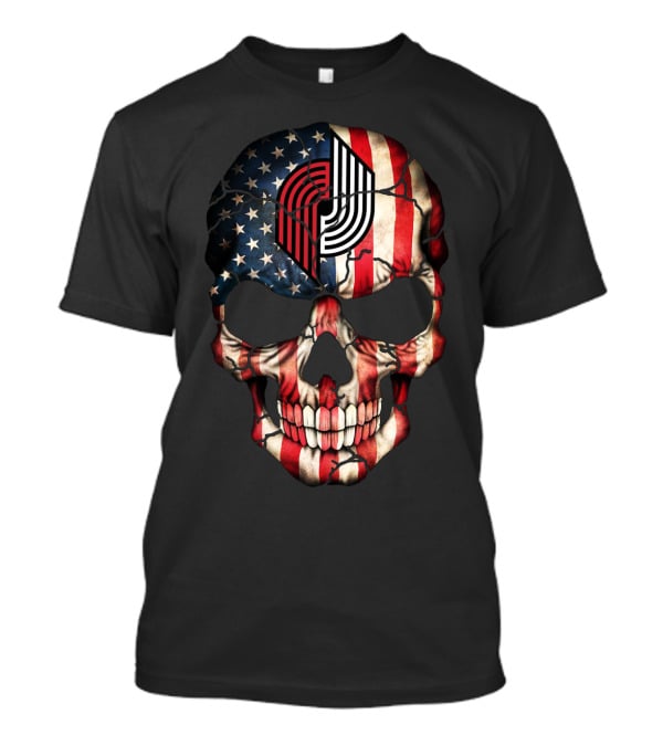 Portland Trail Blazers American Flag Skull T-Shirt