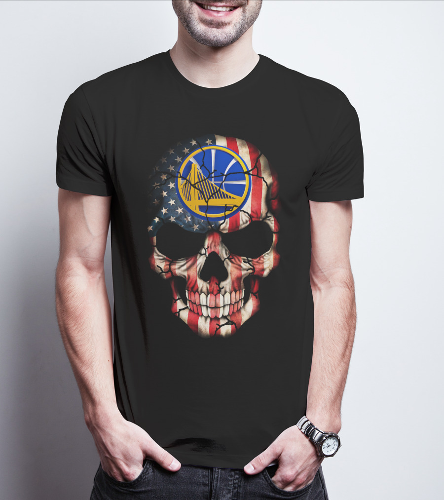 Golden State Warriors American Flag Skull T-Shirt