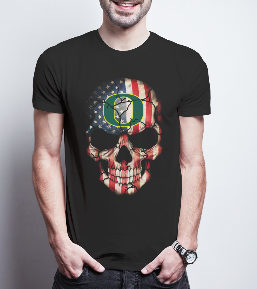 Oregon Ducks American Flag Skull T-Shirt