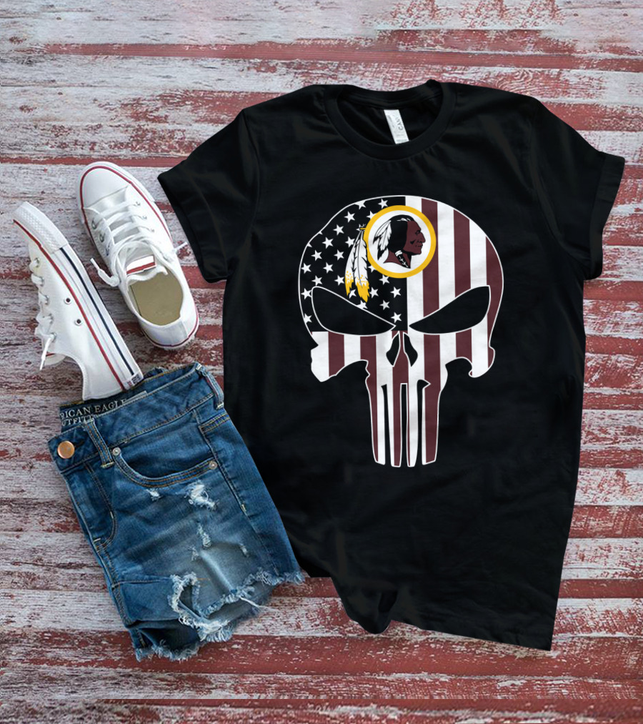 Redskins Logo Punisher Skull American Flag T-Shirt