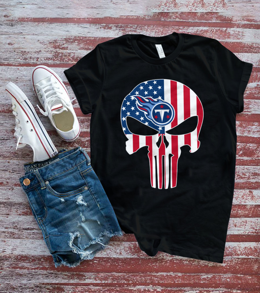 Tennessee Titans American Flag Skull T-Shirt