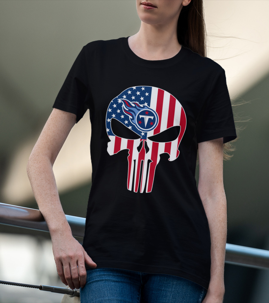 Tennessee Titans American Flag Skull T-Shirt