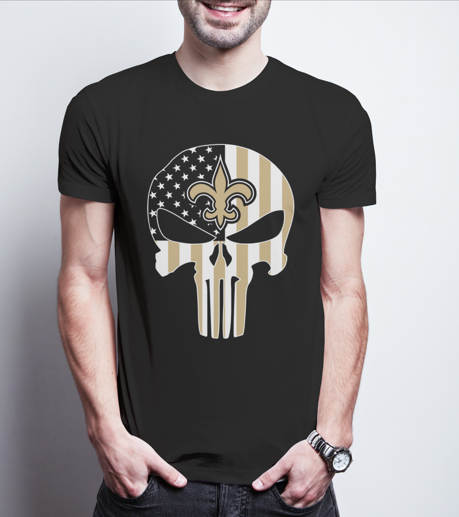 Saints Punisher Skull American Flag Fleur-De-Lis T-Shirt