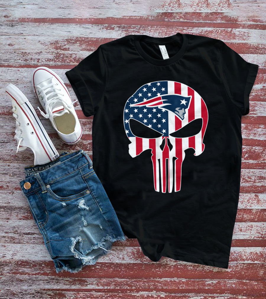 Patriots Skull American Flag Punisher Style T-Shirt
