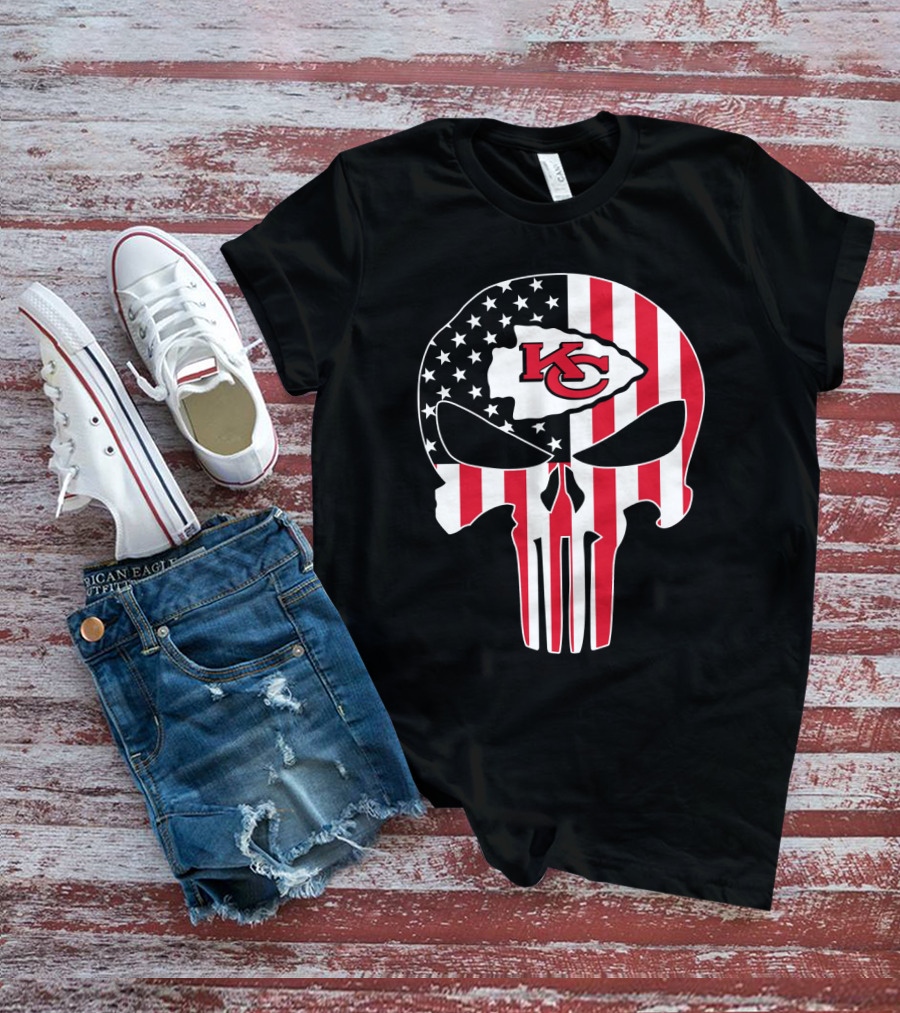 Kc Chiefs American Flag Skull T-Shirt