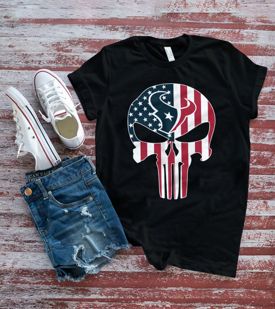 Houston Texans American Flag Skull T-Shirt