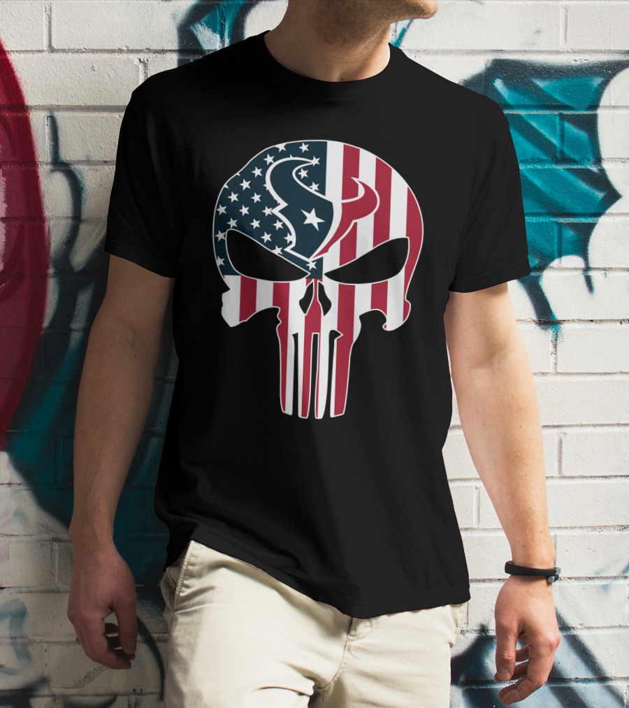 Houston Texans American Flag Skull T-Shirt