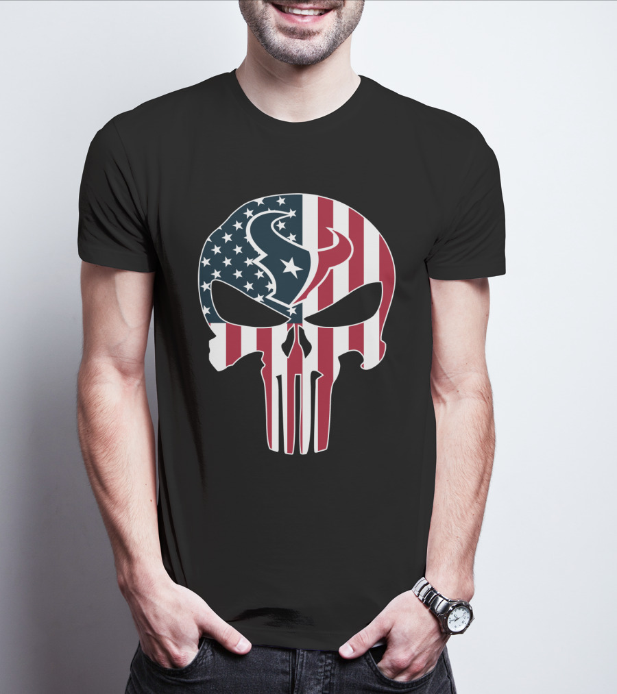 Houston Texans American Flag Skull T-Shirt