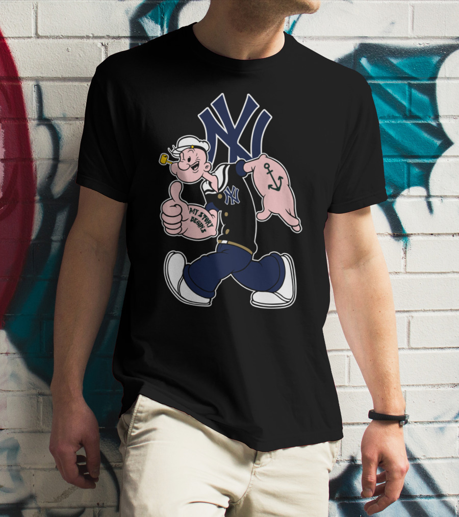 New York Yankees Popeye Cartoon Character Mlb Collaboration T-Shirt