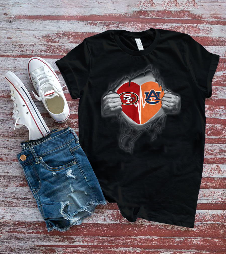 49ers Auburn Heartbeat Fan Logo Combo T-Shirt
