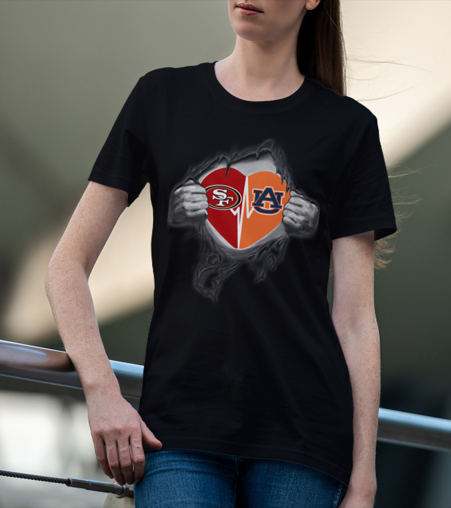 49ers Auburn Heartbeat Fan Logo Combo T-Shirt